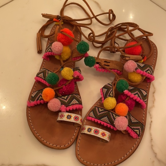 Gia Couture Womens’ Bodrum Pom Pom Bohemian Wrap Sandals-Size 8 - Picture 2 of 4
